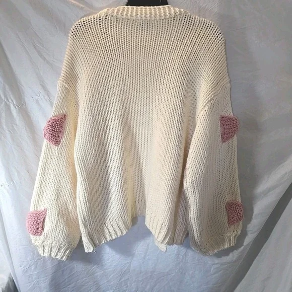 Arula Pink‎ 3D Bow Cream Open Cardigan Chunky-knit Boho Cottagecore Size X (XL) - Picture 9 of 13